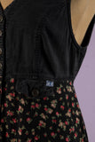 1990's Black denim floral maxi dress