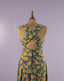 1990's Daisy floral maxi dress with a criss cross back