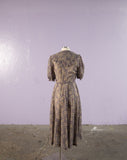 1970's does 1930's sheer calico floral dress with Bertha collar and peasant sleeves