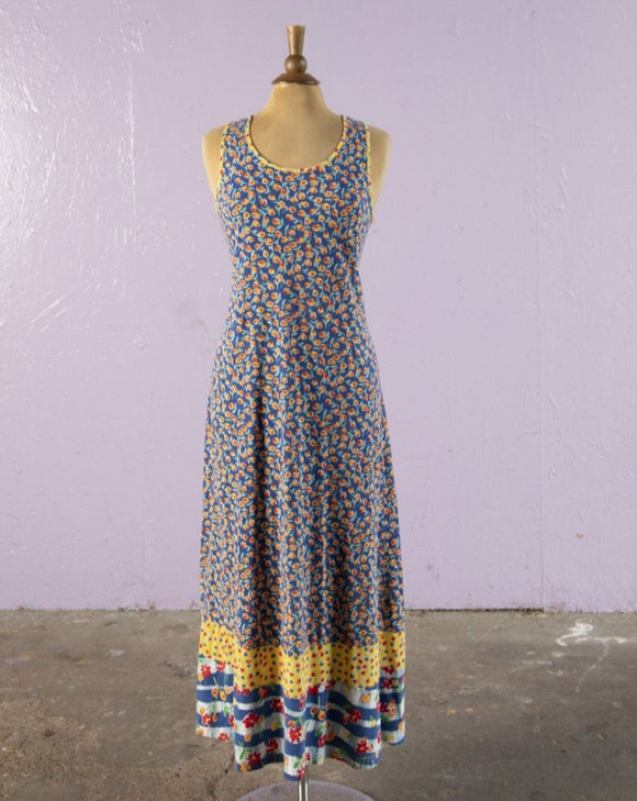 1990's Carole Little Jersey blue floral maxi dress