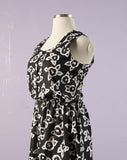 1980's  Black & White floral sleeveless plus size dress with pockets