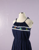 Classic Central American crinkle gauze sundress with tie shoulders with embroidered flowers