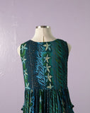 1990's Tribal lurex Print jumper dress with button front and side pockets