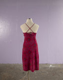 1990's/ Y2K Fuchsia paisley floral slip dress with keyhole neckline and open criss-cross tie back