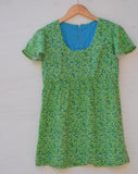 1970's Green & Blue Psychedelic floral baby doll dress with cape sleeves