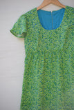 1970's Green & Blue Psychedelic floral baby doll dress with cape sleeves