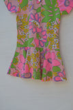 1970's Pink drop waist dress with bold Psychedelic florals.