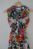 1990's Sleeveless Red, Black & White color block floral dress