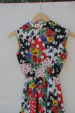 1990's Sleeveless Red, Black & White color block floral dress