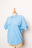 1990's Lizwear Turquoise and blue pinstriped cotton button down short sleeve shirt
