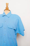 1990's Lizwear Turquoise and blue pinstriped cotton button down short sleeve shirt