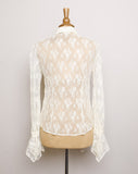 Y2K Express Ivory laced button down long sleeve blouse with a ruffle bib and bell handkerchief sleeves.