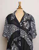 1990's Sheer Black & White floral and Polka dots color block Plus size button up top