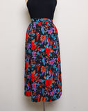 1990's Black Plus Size skirt with red, purple tropical flowers with pockets