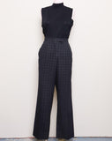 1990's Black grid print high waist pants with pockets