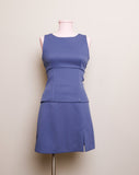 Y2K blue grey sleeveless 2 pc mini skirt set with front slit