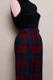 1980/1990's Wool Burgundy & Dark Green plaid trousers with pockets