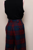 1980/1990's Wool Burgundy & Dark Green plaid trousers with pockets