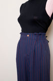 1990's Navy blue and red striped high waist pants