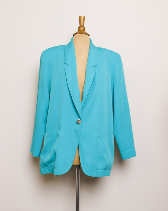 1990's Teal green Plus size Blazer with pockets