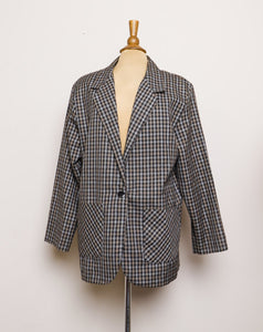 1980-90's Black, Brown & Gray plaid blazer with 2 front pockets