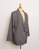 1980-90's Black, Brown & Gray plaid blazer with 2 front pockets