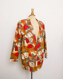 1990's Tan, Red abstract fruit printed blazer with pockets