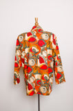 1990's Tan, Red abstract fruit printed blazer with pockets