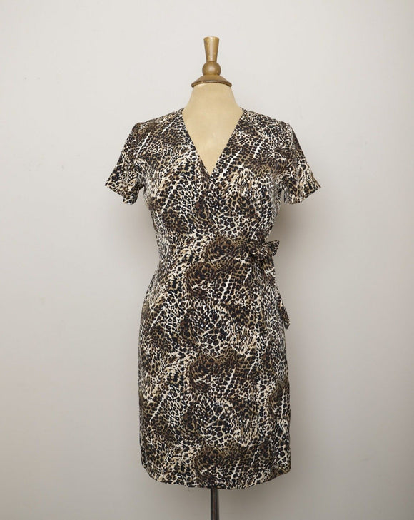 1990's Cheetah short sleeve printed wrap mini dress