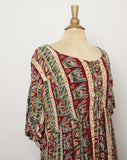 1990's Red, Dark green & Mustard yellow abstract tribal Plus size baby doll dress with corset laced bodice