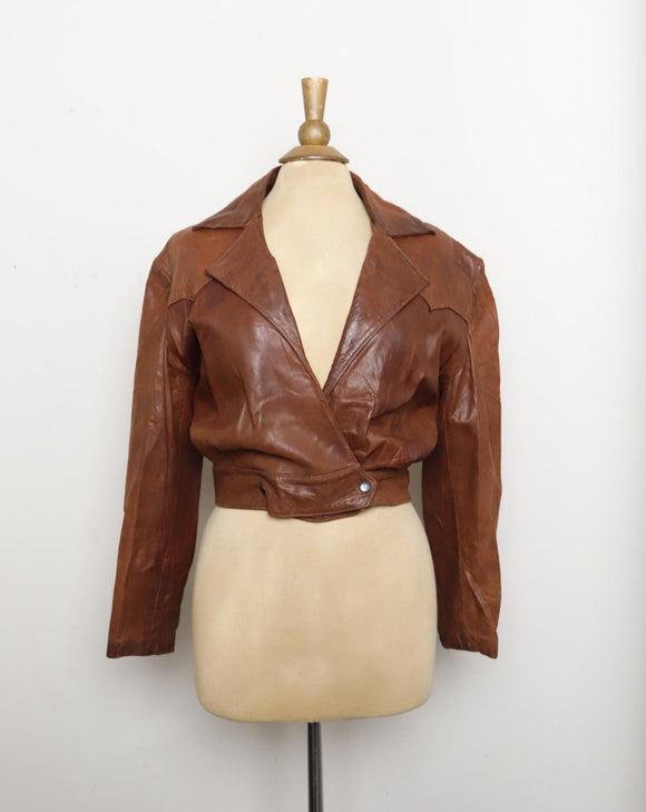 1970-1980's Brown cropped leather jacket