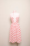 1970's White and Red polka dot halter dress with a full skirt & sweetheart neckline