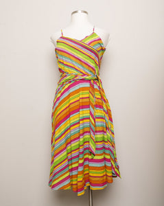 1990's Multi color rainbow striped cotton sleeveless dress