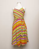 1990's Multi color rainbow striped cotton sleeveless dress