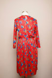 1980's Red Plus size long sleeve dress with a rose and jewel print