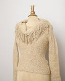 Y2K Tan pull over sweater with cowl fringe neckline