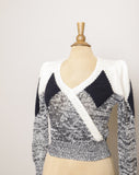 1980's Black & White puff sleeve V-neck sweater