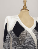 1980's Black & White puff sleeve V-neck sweater