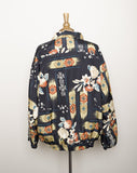 1990's Black Nylon bomber jacket with a floral and southwestern print