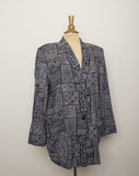1990's Navy blue abstract printed blazer with pockets