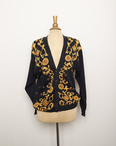 1990's Black and gold cardigan sweater