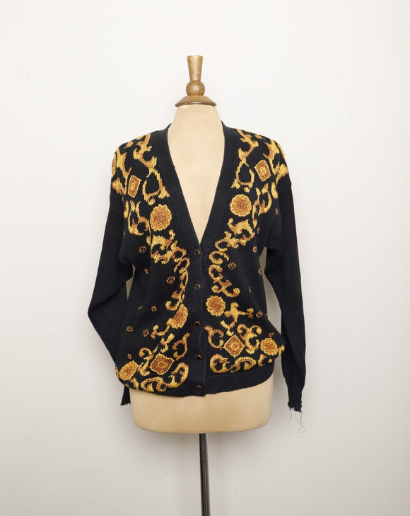 1990's Black and gold cardigan sweater