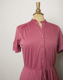1970's Mauve pink mandarin collar short sleeve dress
