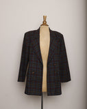 1990's Grey, red and gold plaid double breasted wool blazer.
