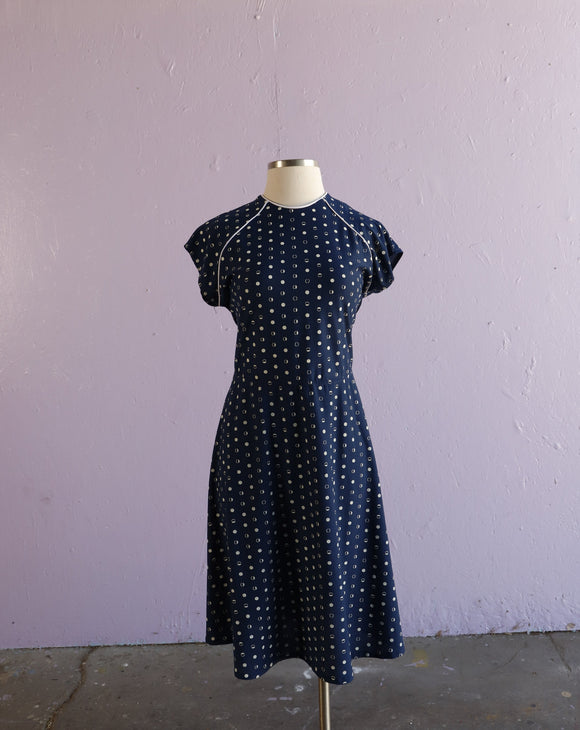1980's Navy polka dot plus size dress