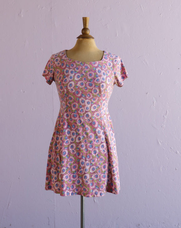 1990's Espirit Pink sunflower mini dress