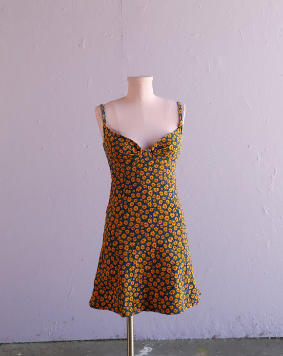 1990's Sunflower body con mini dress