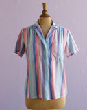 1990's Pink, Violet pastel striped button down shirt