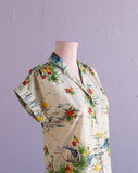 1980's Ivory tropical floral button down shirt