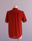 1980's Sheer Red abstract blouse with a mandarin collar